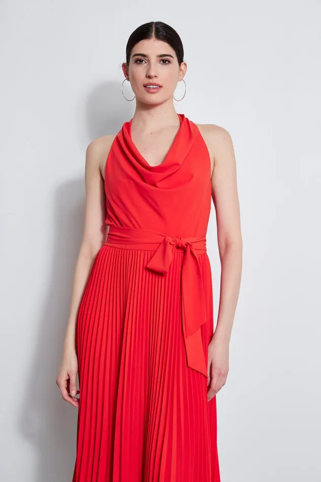 Outlet 8211 Women Sleeveless Dresses Elie Tahari Pleated Cowl Midi Dress Agave