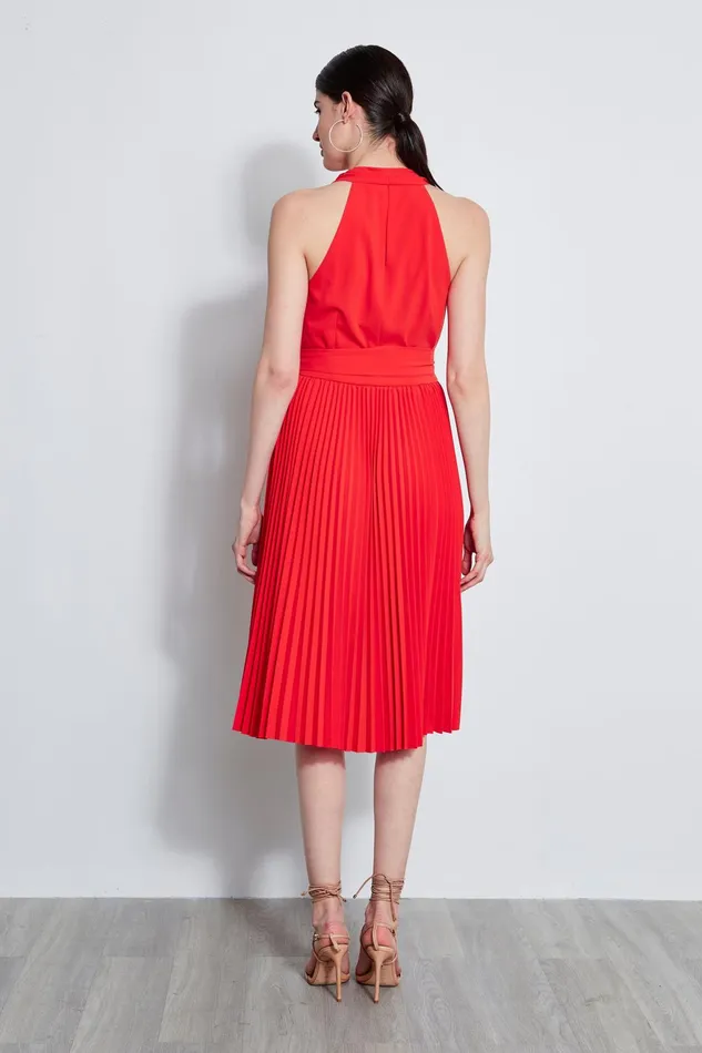 Outlet 8211 Women Sleeveless Dresses Elie Tahari Pleated Cowl Midi Dress Agave