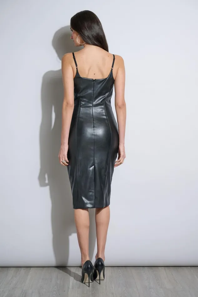 Outlet 8211 Women Sleeveless Dresses Elie Tahari Vegan Leather Dress Noir