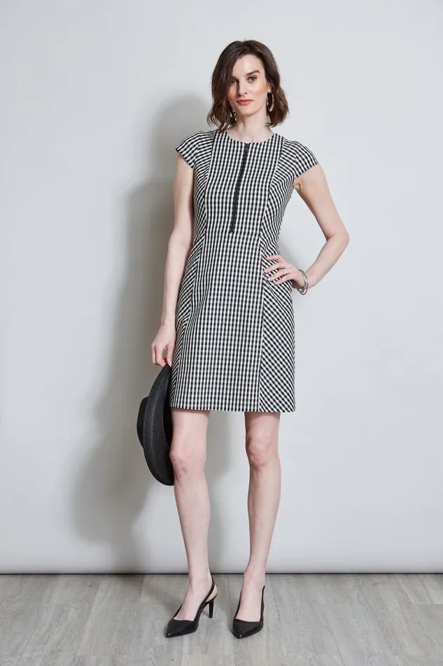 Outlet 8211 Women Suiting Elie Tahari Gingham Fit and Flare Dress Blackwhite