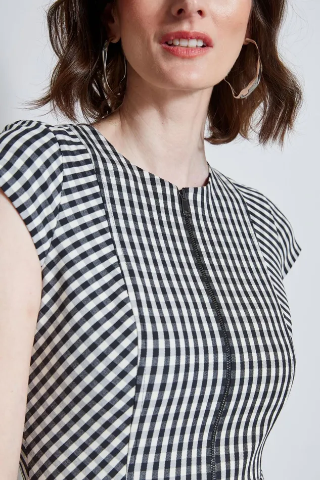 Outlet 8211 Women Suiting Elie Tahari Gingham Fit and Flare Dress Blackwhite