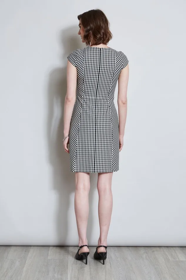 Outlet 8211 Women Suiting Elie Tahari Gingham Fit and Flare Dress Blackwhite