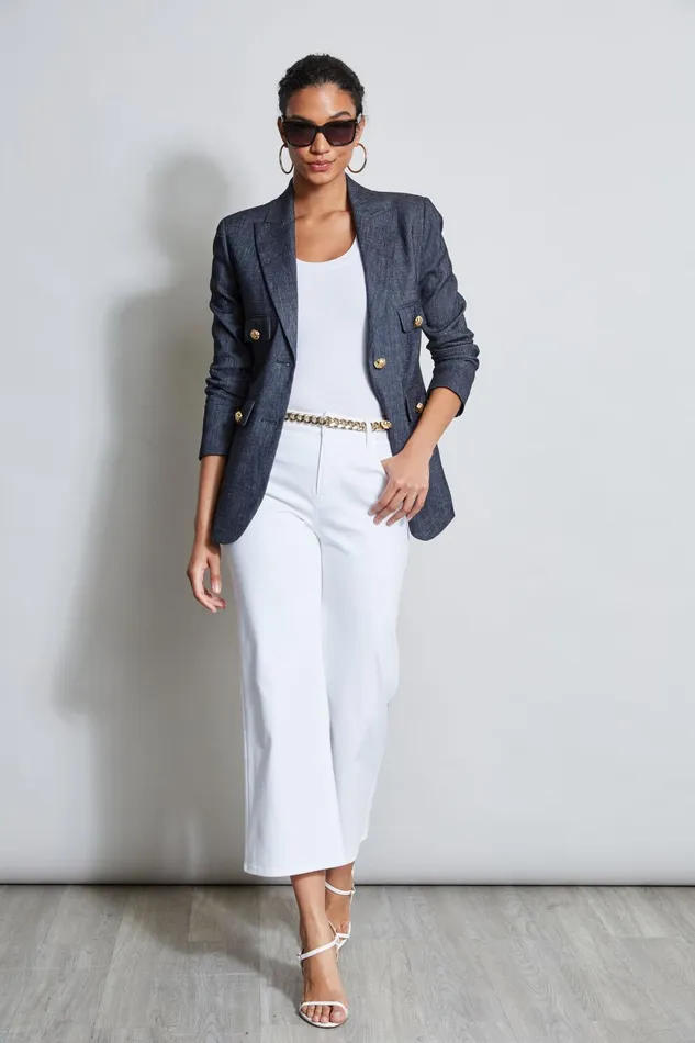 Outlet 8211 Women Suiting Elie Tahari Linen Crest Button Blazer Denim