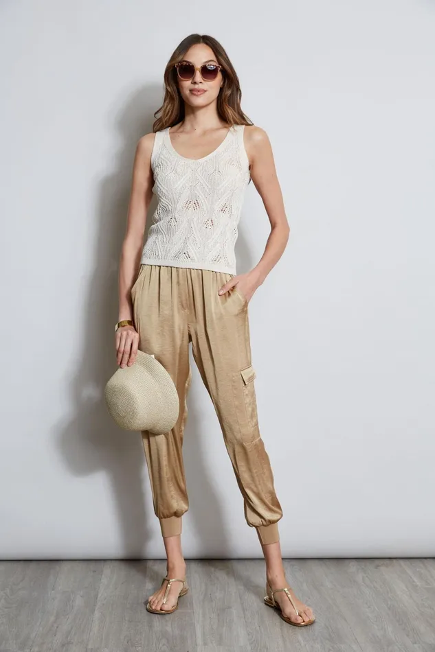 Outlet 8211 Women Tops Elie Tahari Cotton Crochet VNeck Sweater Cream