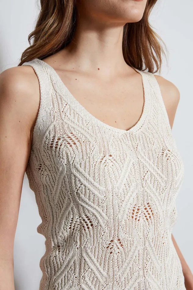 Outlet 8211 Women Tops Elie Tahari Cotton Crochet VNeck Sweater Cream