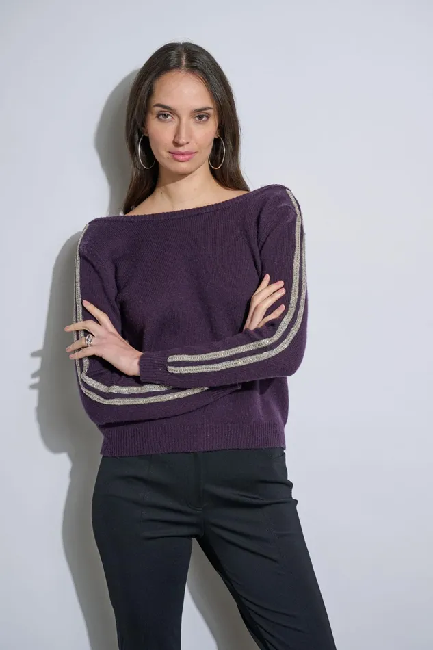 Outlet 8211 Women Tops Elie Tahari Embellished Merino Cashmere Sweater Ultra Purple