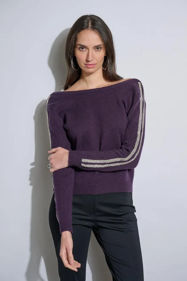 Outlet 8211 Women Tops Elie Tahari Embellished Merino Cashmere Sweater Ultra Purple