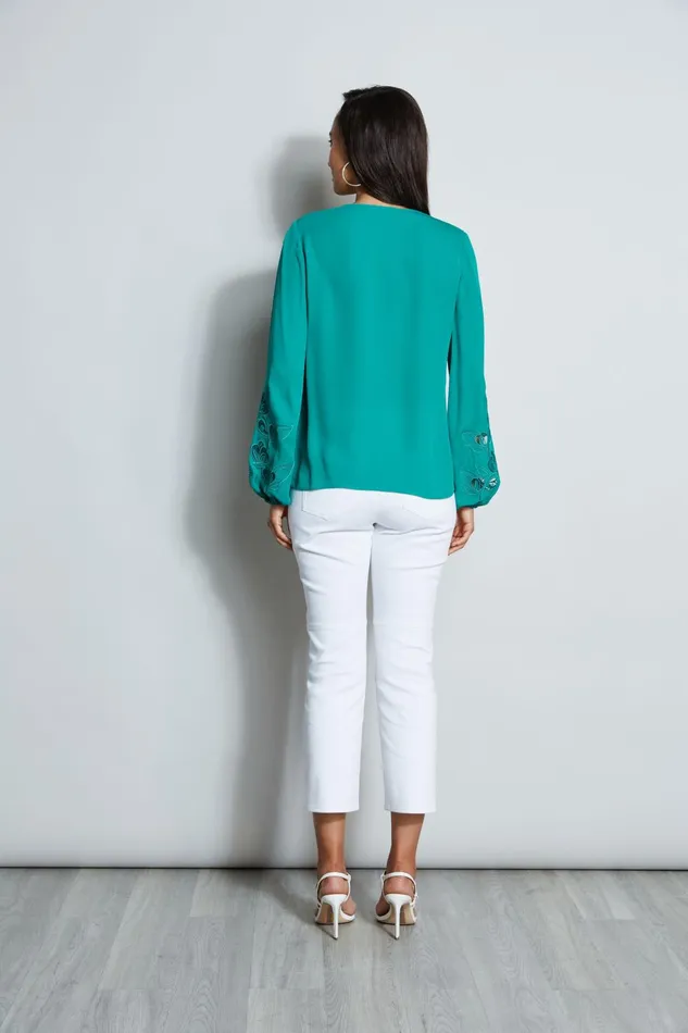 Outlet 8211 Women Tops Elie Tahari Embroidered Long Sleeve Shirt Tahiti Green