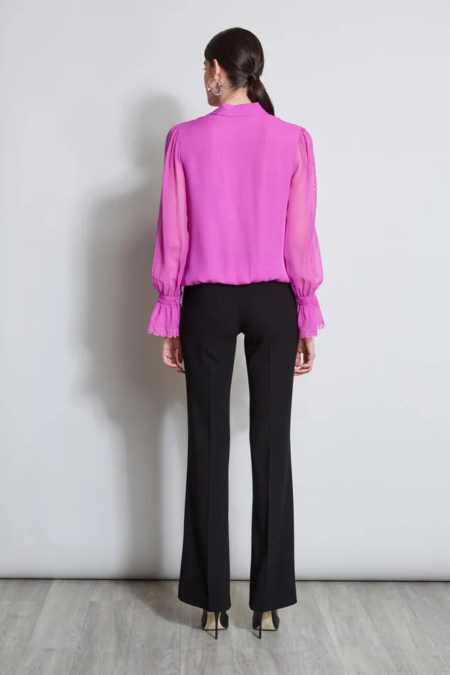 Outlet 8211 Women Tops Elie Tahari Embroidered Sleeve Blouson Shirt Peony