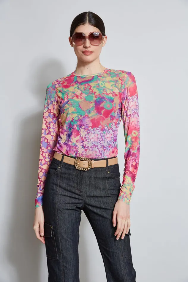 Outlet 8211 Women Tops Elie Tahari Field Floral Mesh Knit Multi