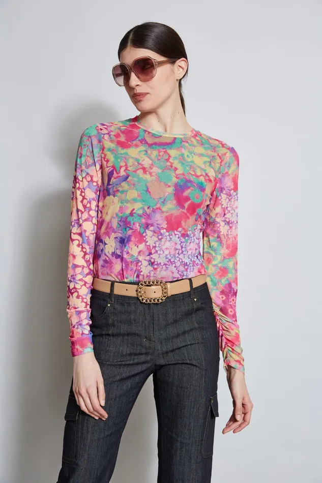 Outlet 8211 Women Tops Elie Tahari Field Floral Mesh Knit Multi