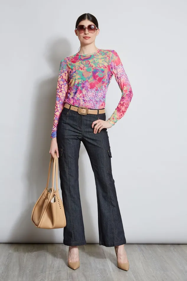 Outlet 8211 Women Tops Elie Tahari Field Floral Mesh Knit Multi