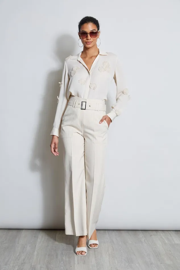 Outlet 8211 Women Tops Elie Tahari Floral Applique Shirt Ivoryivory