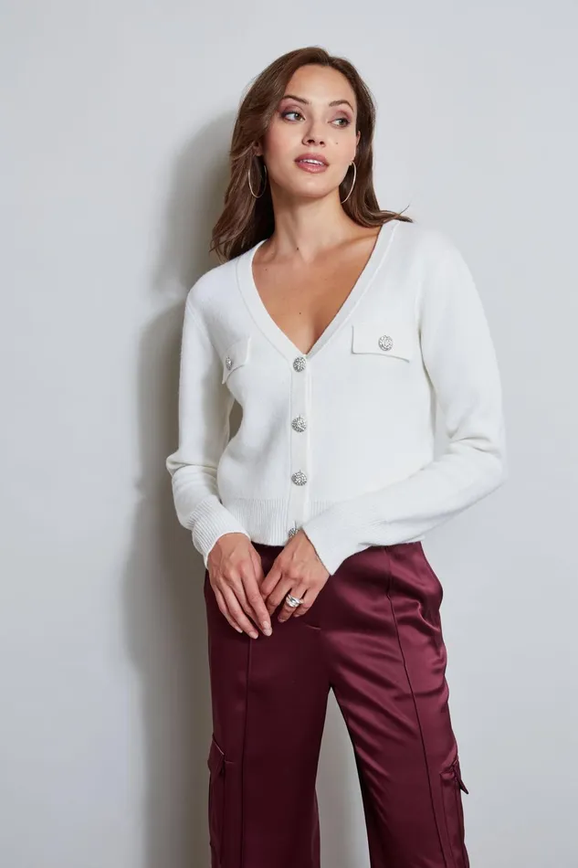Outlet 8211 Women Tops Elie Tahari Jewel Button Cardigan Snow