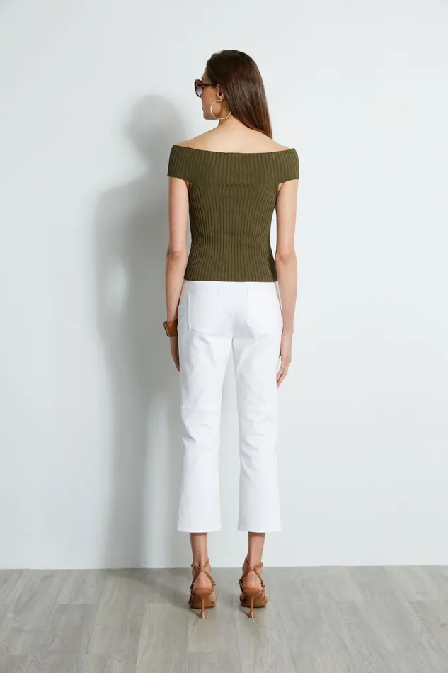 Outlet 8211 Women Tops Elie Tahari Off Shoulder Rib Sweater Tuscan Olive