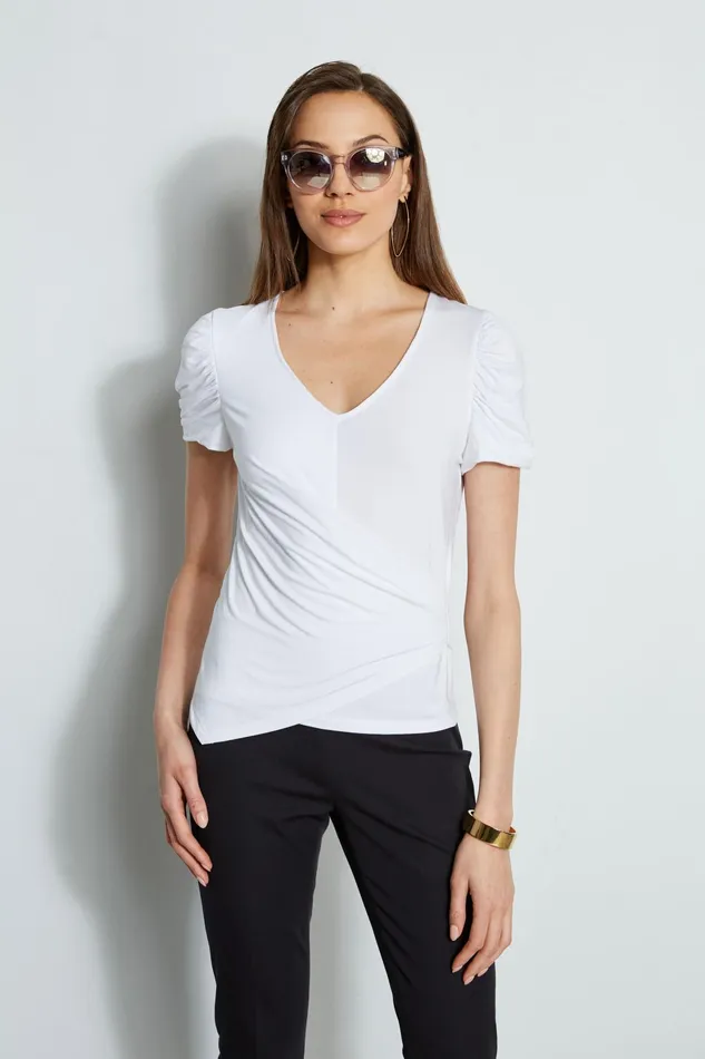 Outlet 8211 Women Tops Elie Tahari Ruched Sleeve VNeck Knit White