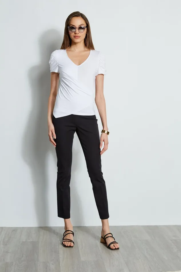 Outlet 8211 Women Tops Elie Tahari Ruched Sleeve VNeck Knit White