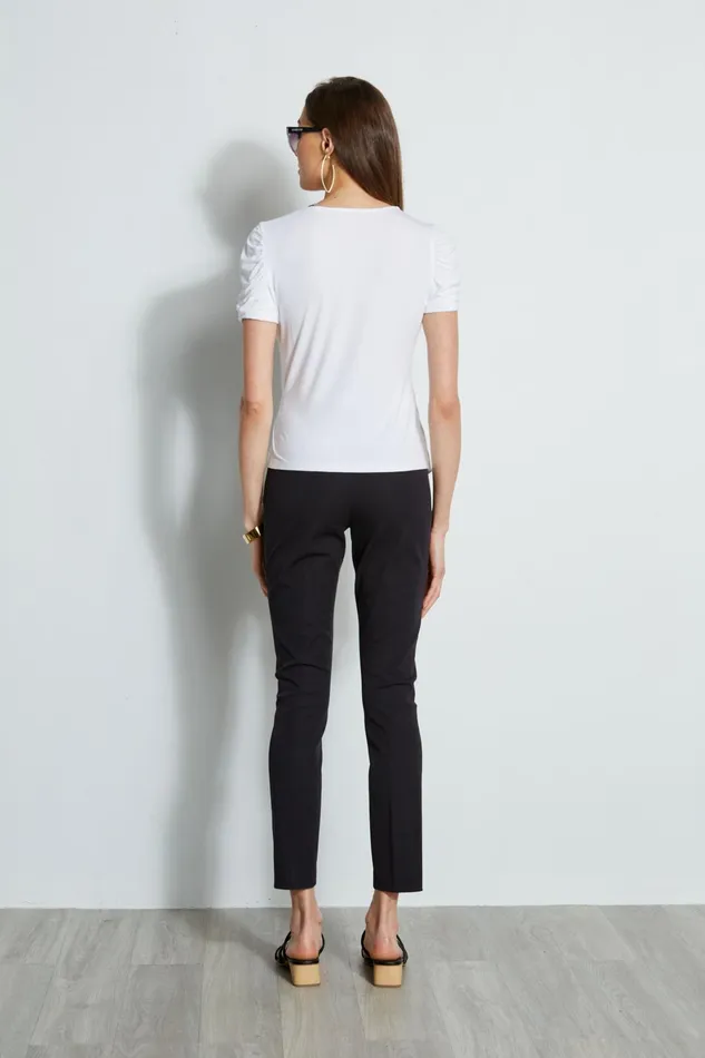 Outlet 8211 Women Tops Elie Tahari Ruched Sleeve VNeck Knit White