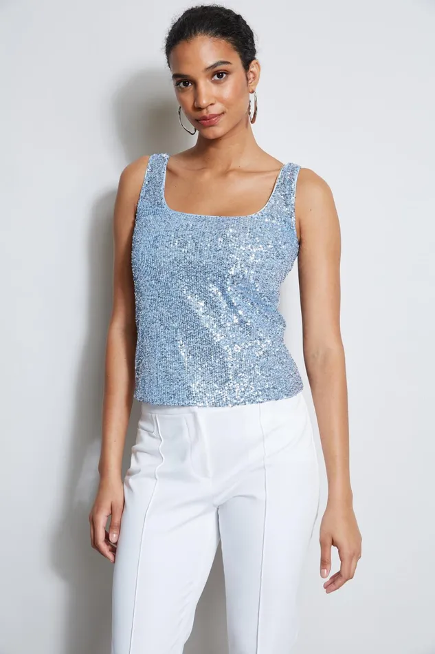 Outlet 8211 Women Tops Elie Tahari Sequin Tank Crystal Blue