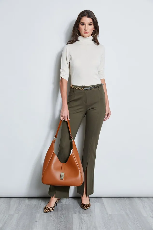Outlet 8211 Women Tops Elie Tahari Short Sleeve Cashmere Turtleneck Sweater Buff Melange