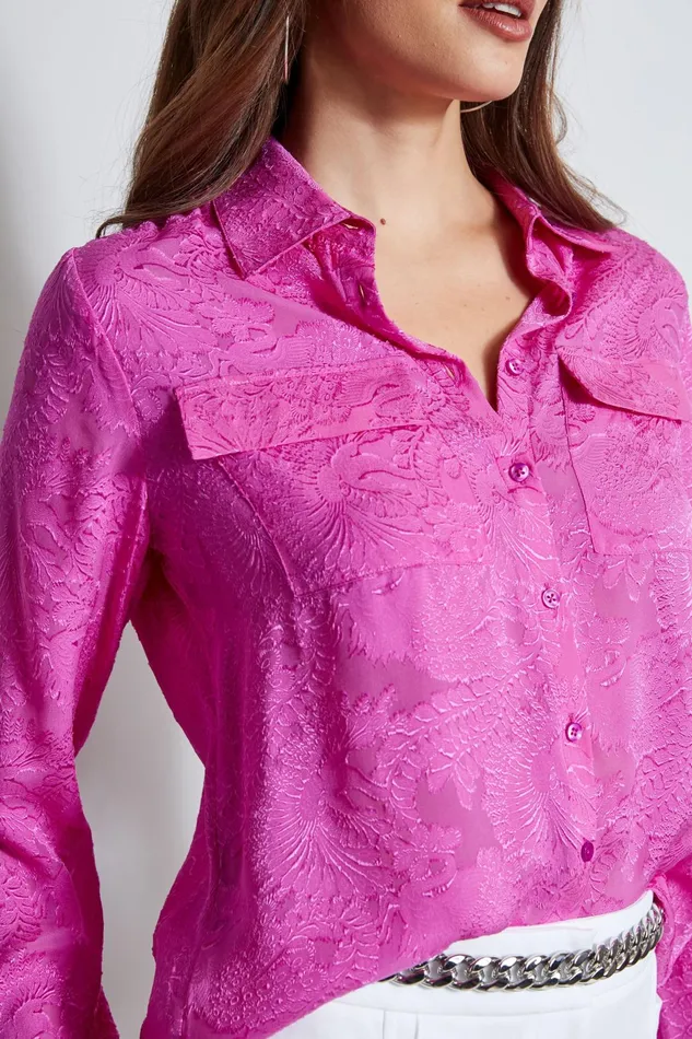Outlet 8211 Women Tops Elie Tahari Silk Jacquard Utility Shirt Peony