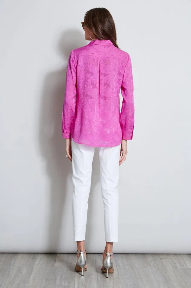Outlet 8211 Women Tops Elie Tahari Silk Jacquard Utility Shirt Peony