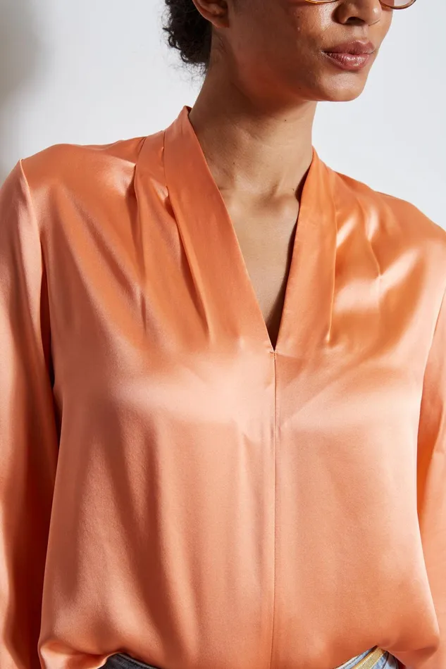 Outlet 8211 Women Tops Elie Tahari Silk Satin Contour Neck Shirt Tangerine