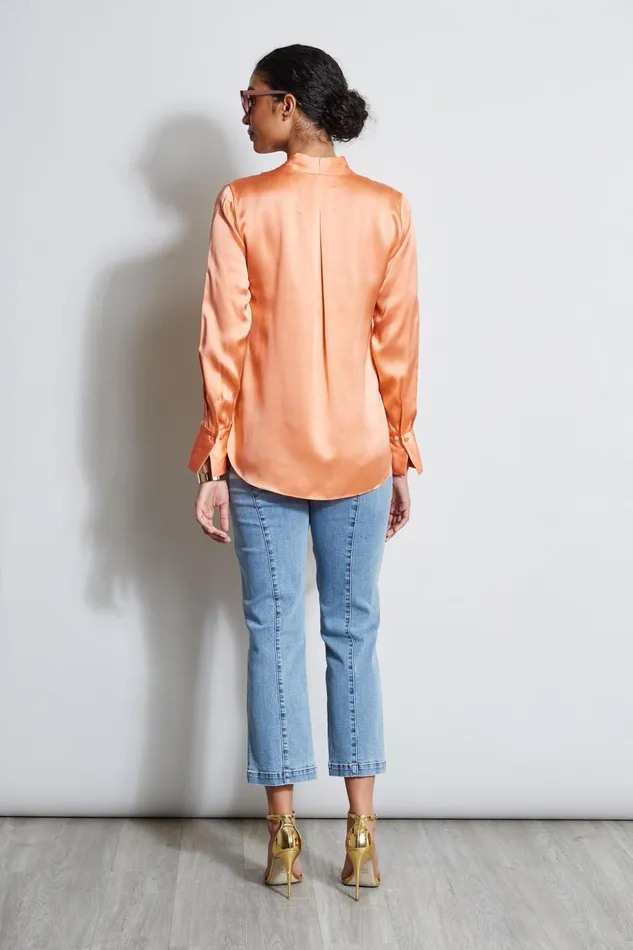 Outlet 8211 Women Tops Elie Tahari Silk Satin Contour Neck Shirt Tangerine