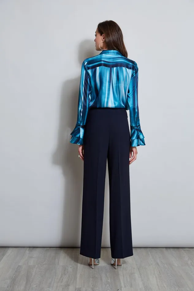 Outlet 8211 Women Tops Elie Tahari Silk Satin Watercolor Ribbon Shirt Teal Multi