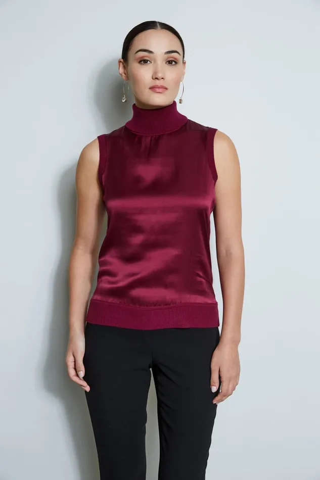 Outlet 8211 Women Tops Elie Tahari Sleeveless Satin Front Sweater Bordeaux