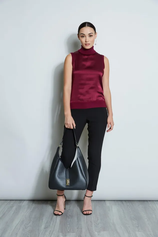 Outlet 8211 Women Tops Elie Tahari Sleeveless Satin Front Sweater Bordeaux