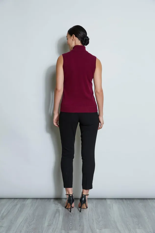 Outlet 8211 Women Tops Elie Tahari Sleeveless Satin Front Sweater Bordeaux