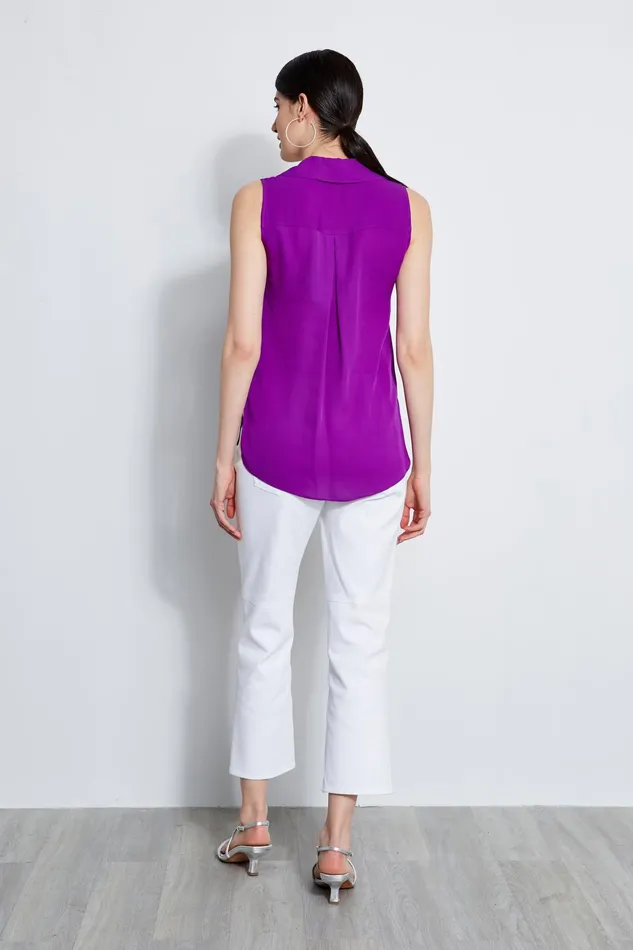 Outlet 8211 Women Tops Elie Tahari Sleeveless Silk Chain Collar Shirt Wild Berry