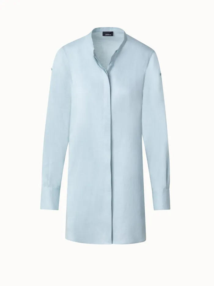 Oversized Linen Tunic Blouse Bleached Denim Women Akris Blouses