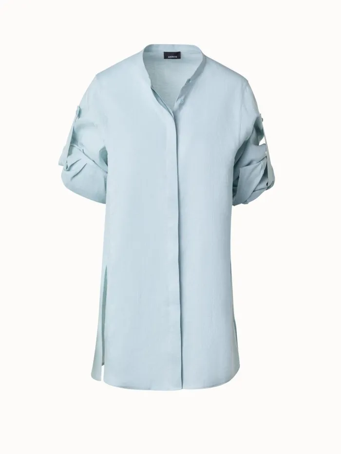 Oversized Linen Tunic Blouse Bleached Denim Women Akris Blouses