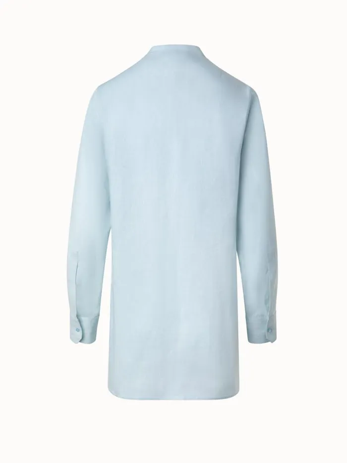 Oversized Linen Tunic Blouse Bleached Denim Women Akris Blouses