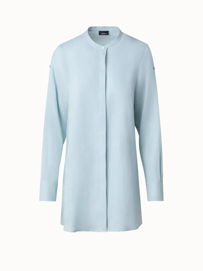 Oversized Linen Tunic Blouse Bleached Denim Women Akris Blouses