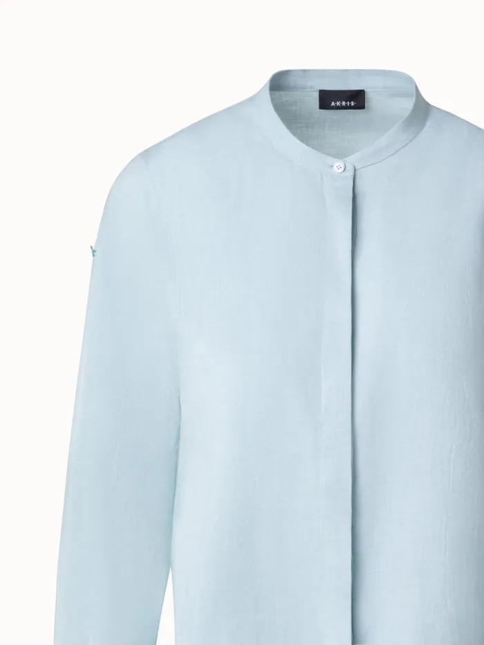 Oversized Linen Tunic Blouse Bleached Denim Women Akris Blouses