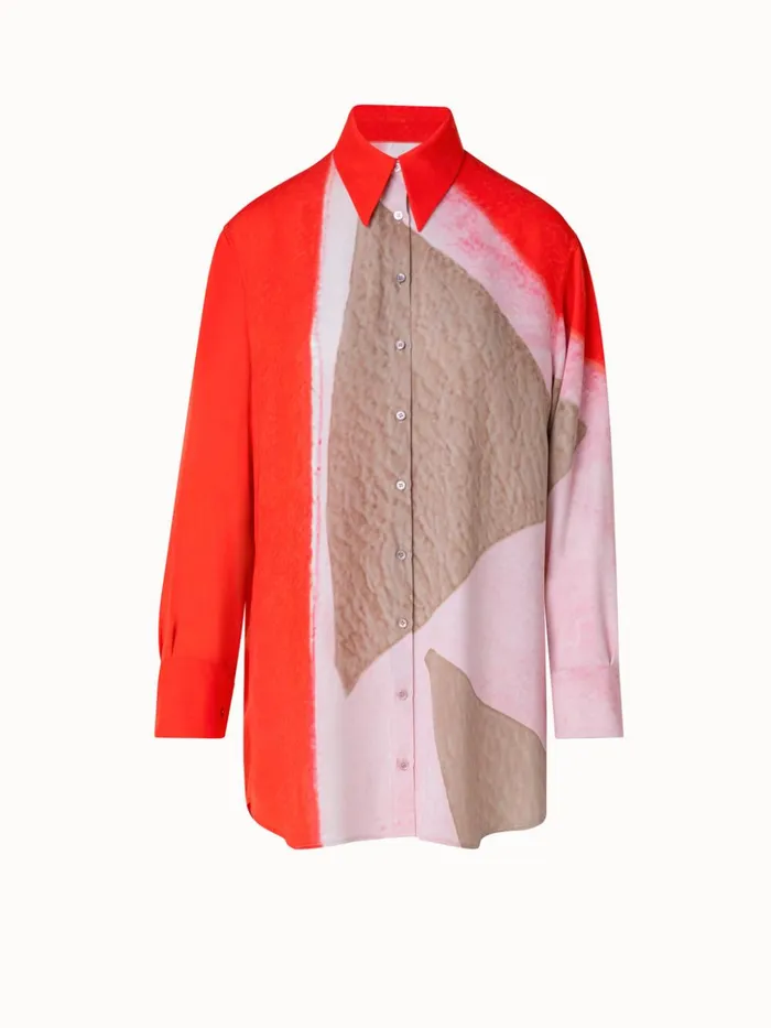 Oversized Silk Tunic Blouse With Spectra Print Poppymulticolor Women Akris Blouses