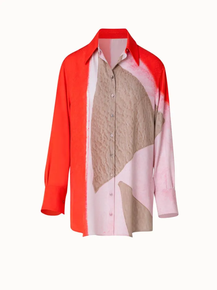 Oversized Silk Tunic Blouse With Spectra Print Poppymulticolor Women Akris Blouses