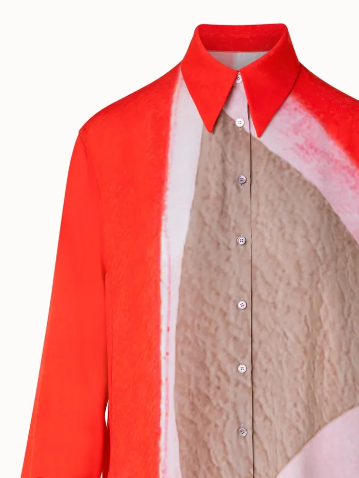 Oversized Silk Tunic Blouse With Spectra Print Poppymulticolor Women Akris Blouses