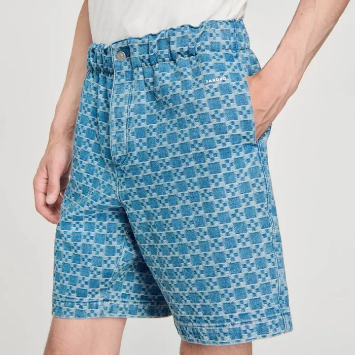 Pants and Shorts Men SANDRO Square Cross Denim Bermuda Shorts Sky Blue