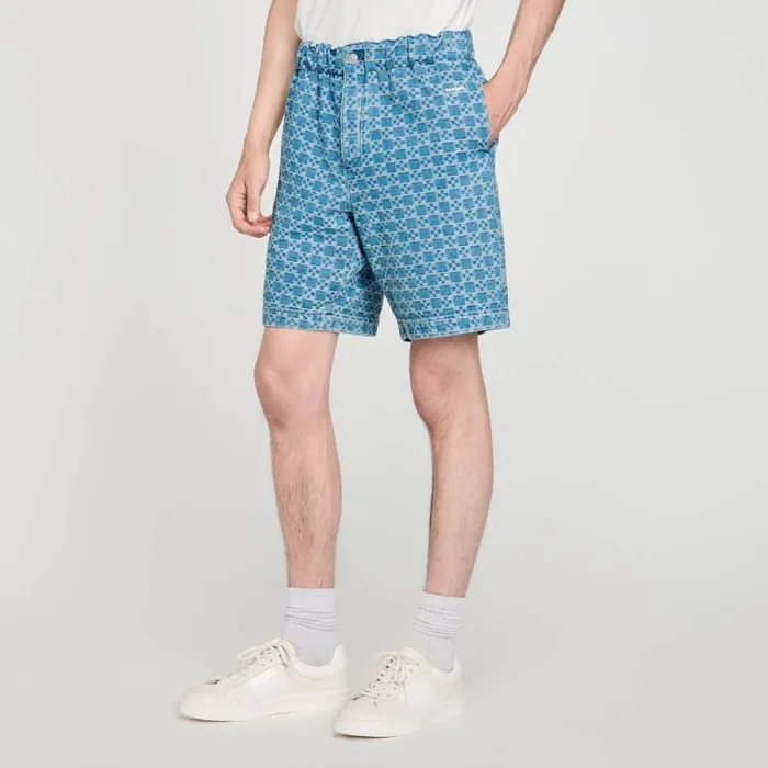 Pants and Shorts Men SANDRO Square Cross Denim Bermuda Shorts Sky Blue