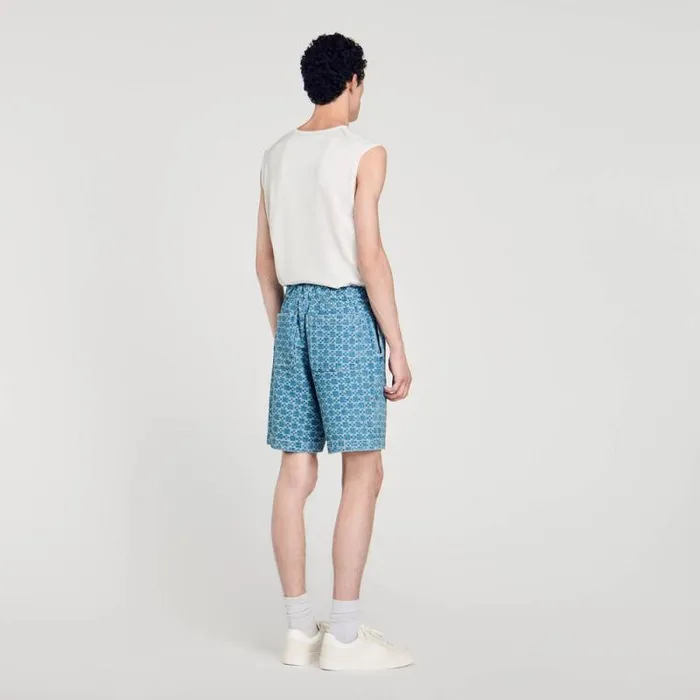 Pants and Shorts Men SANDRO Square Cross Denim Bermuda Shorts Sky Blue