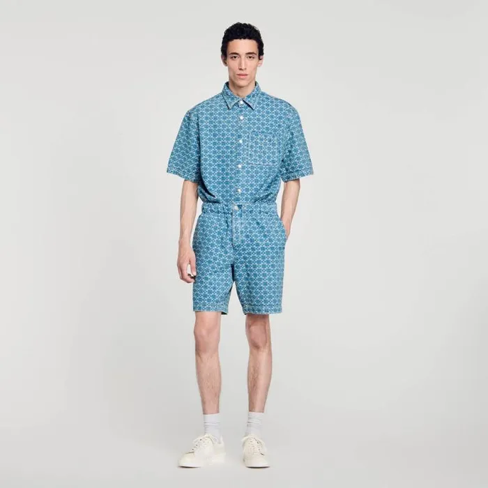 Pants and Shorts Men SANDRO Square Cross Denim Bermuda Shorts Sky Blue