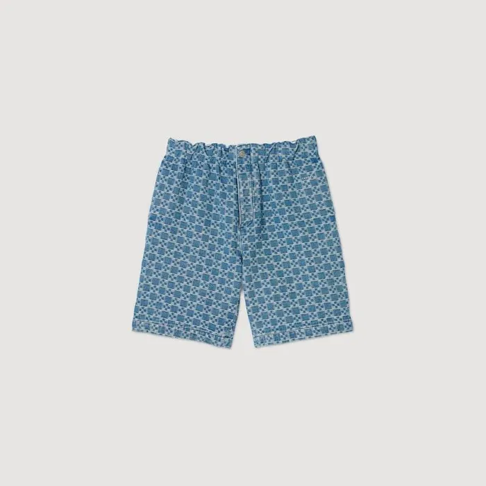 Pants and Shorts Men SANDRO Square Cross Denim Bermuda Shorts Sky Blue