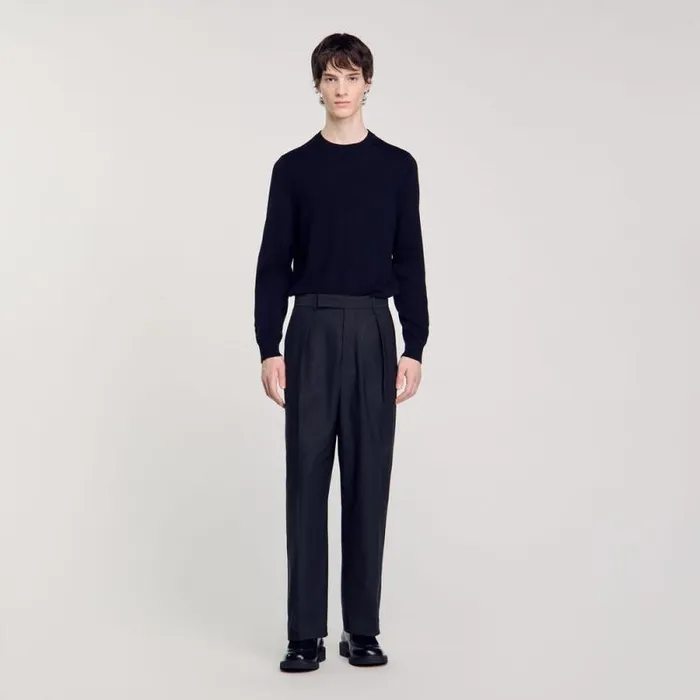 Pants and Shorts Men SANDRO Wideleg Trousers With Creases Navy Blue