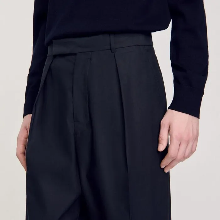 Pants and Shorts Men SANDRO Wideleg Trousers With Creases Navy Blue