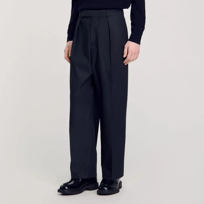 Pants and Shorts Men SANDRO Wideleg Trousers With Creases Navy Blue