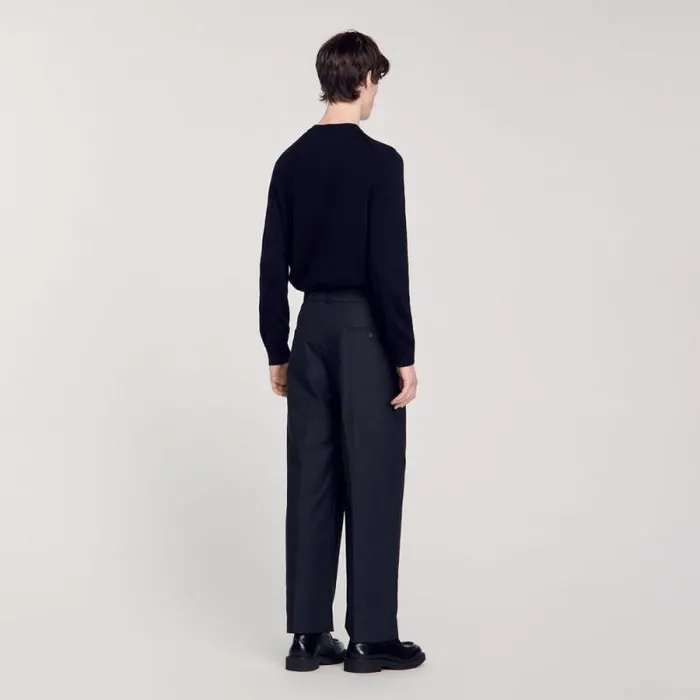 Pants and Shorts Men SANDRO Wideleg Trousers With Creases Navy Blue